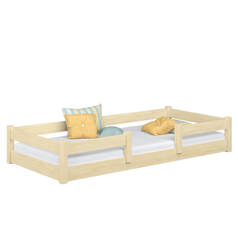 Low Wooden Clear Pine Bed – Bedroom, Solid Wood, Scandinavian Style, Nizio