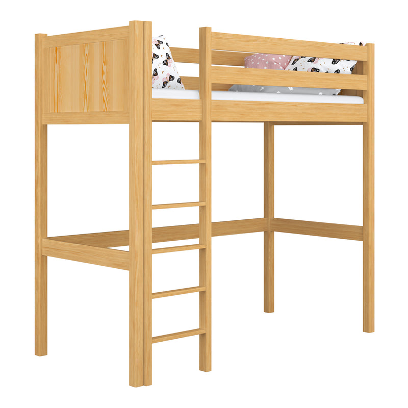 Łóżko na antresoli drewniane sosna naturalna – pokój dziecięcy, lite drewno, styl scandi