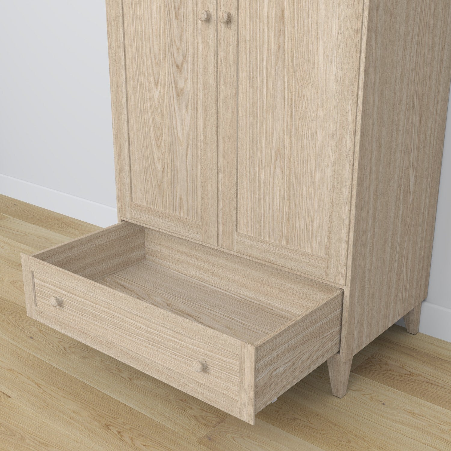Wardrobe 2D1S oak bleached oak – side view, depth and proportions of the furniture