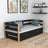 Łóżko sofa czarno-dębowy z szufladą na materac – drewniane, Nizio Home