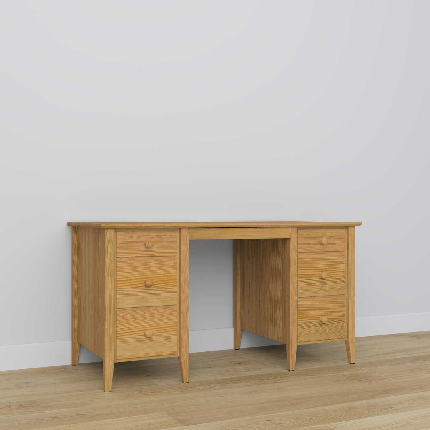 Desk 6S natural pine – pine, wide tabletop, front view, Nizio