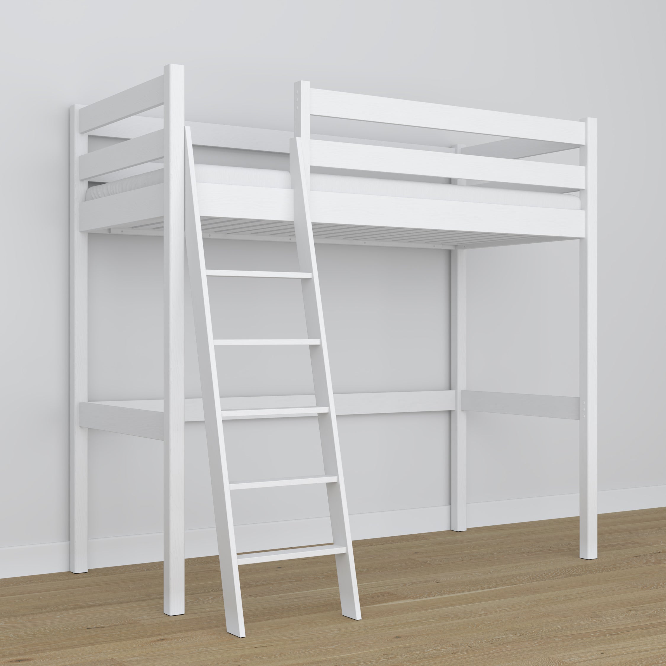 White Wooden Loft Bed – Children’s Room Proportions, Nizio