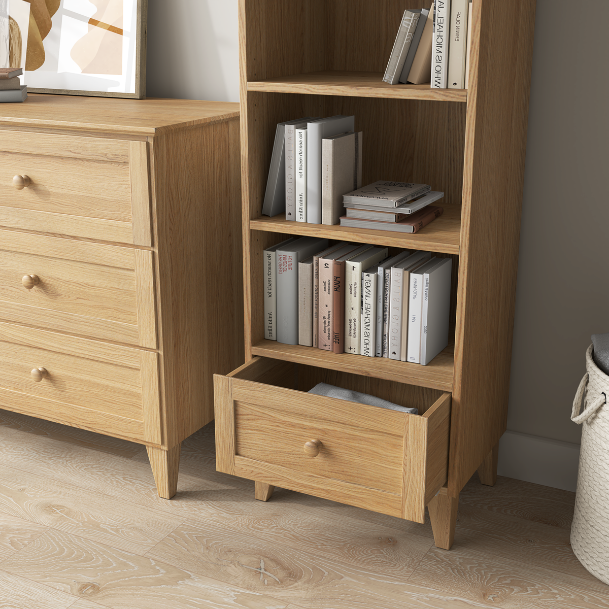 Dębowy regał 1S 57 Scandi dąb naturalny
