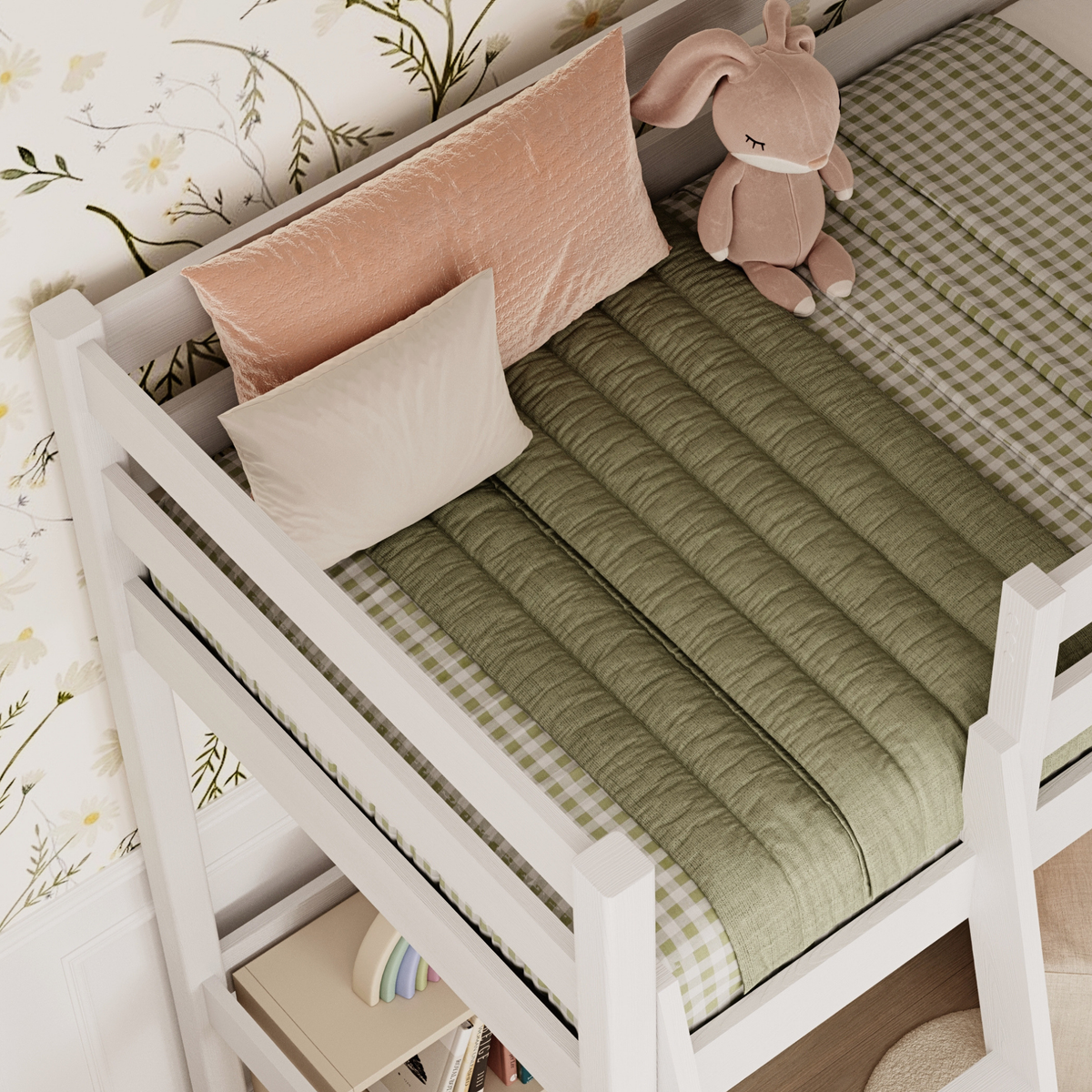 White Wooden Loft Bed – Ladder and Joint Details, Nizio Home