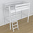 Loft bed white – wooden posts and joints, close-up on quality
