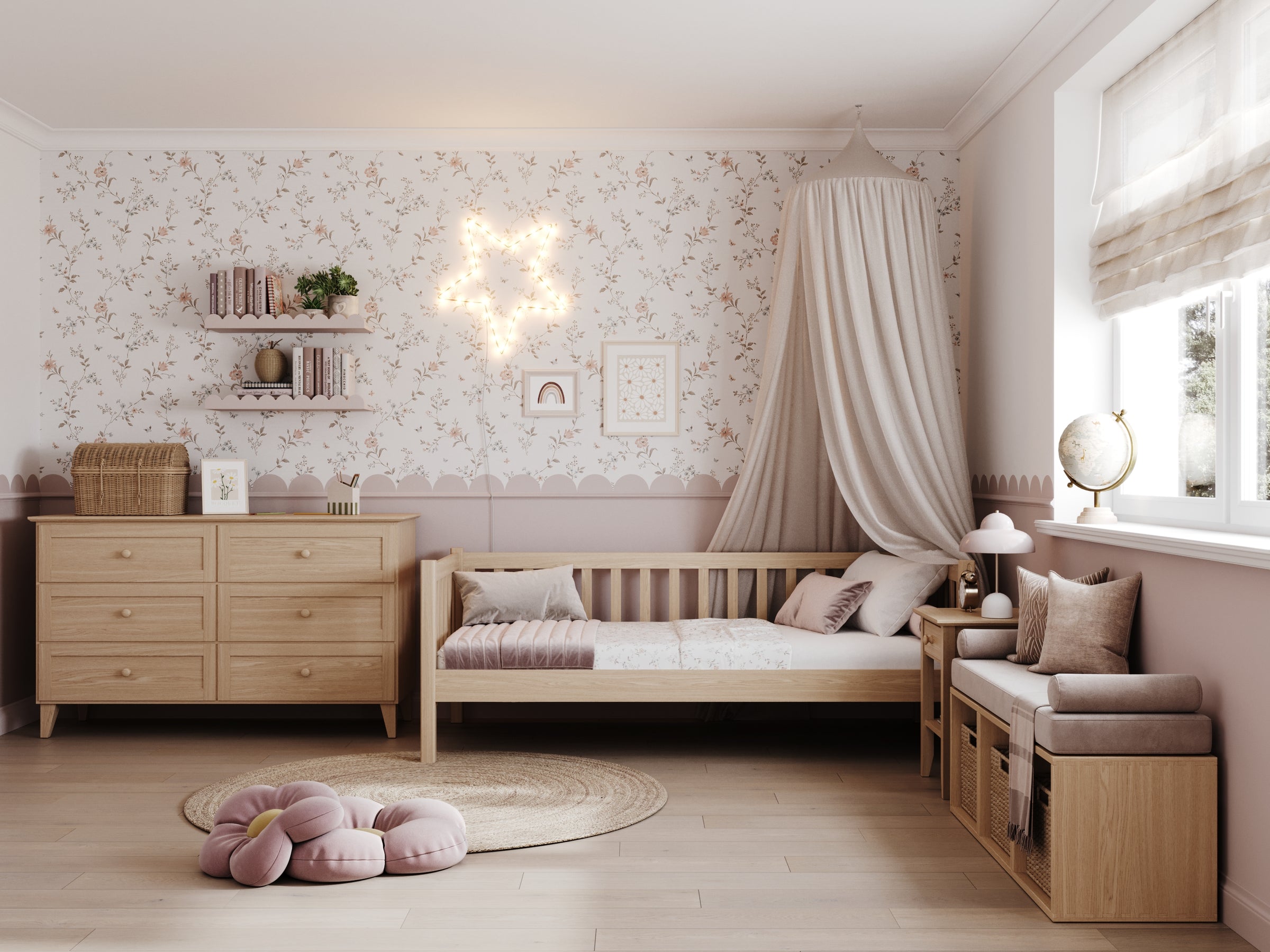 Łóżko sofa dąb naturalny z dębu – wymiary i schemat, Nizio