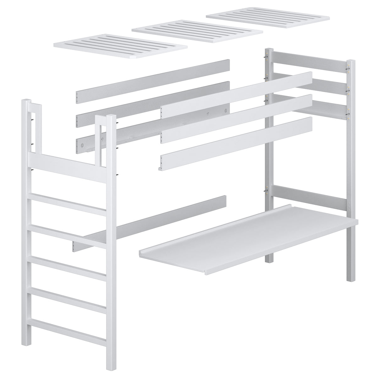 White and Oak Wooden Loft Bed with Desk – Scandi Room Arrangement, Nizio
