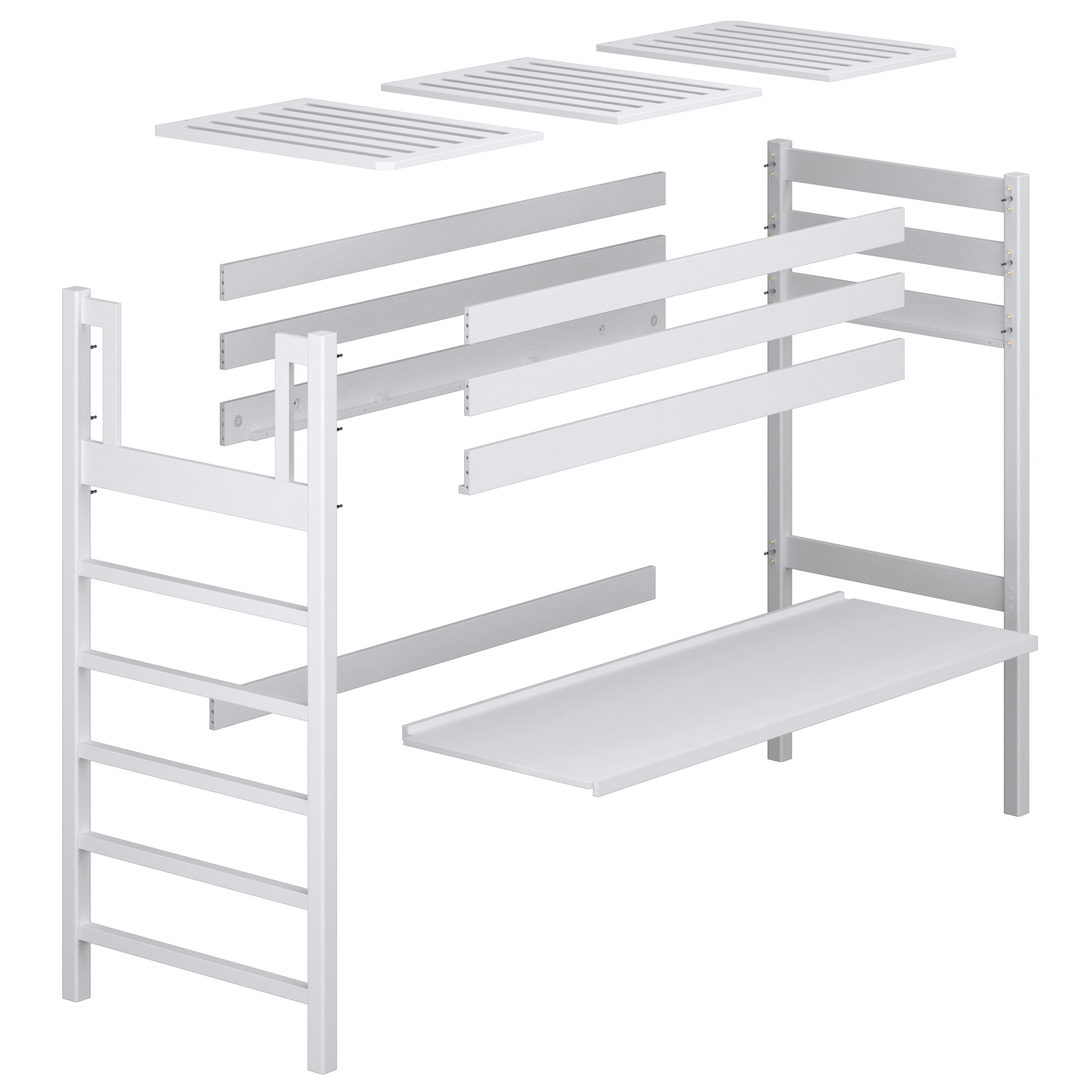 White and Oak Wooden Loft Bed with Desk – Scandi Room Arrangement, Nizio