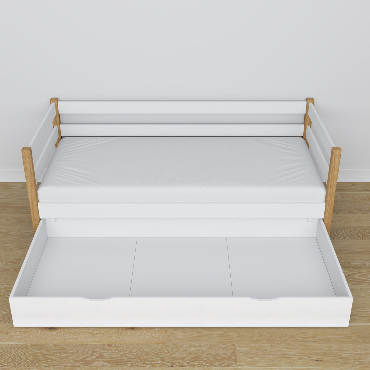 Łóżko sofa z szufladą N01 biało dębowy – dodatkowy widok, ekologiczne drewno