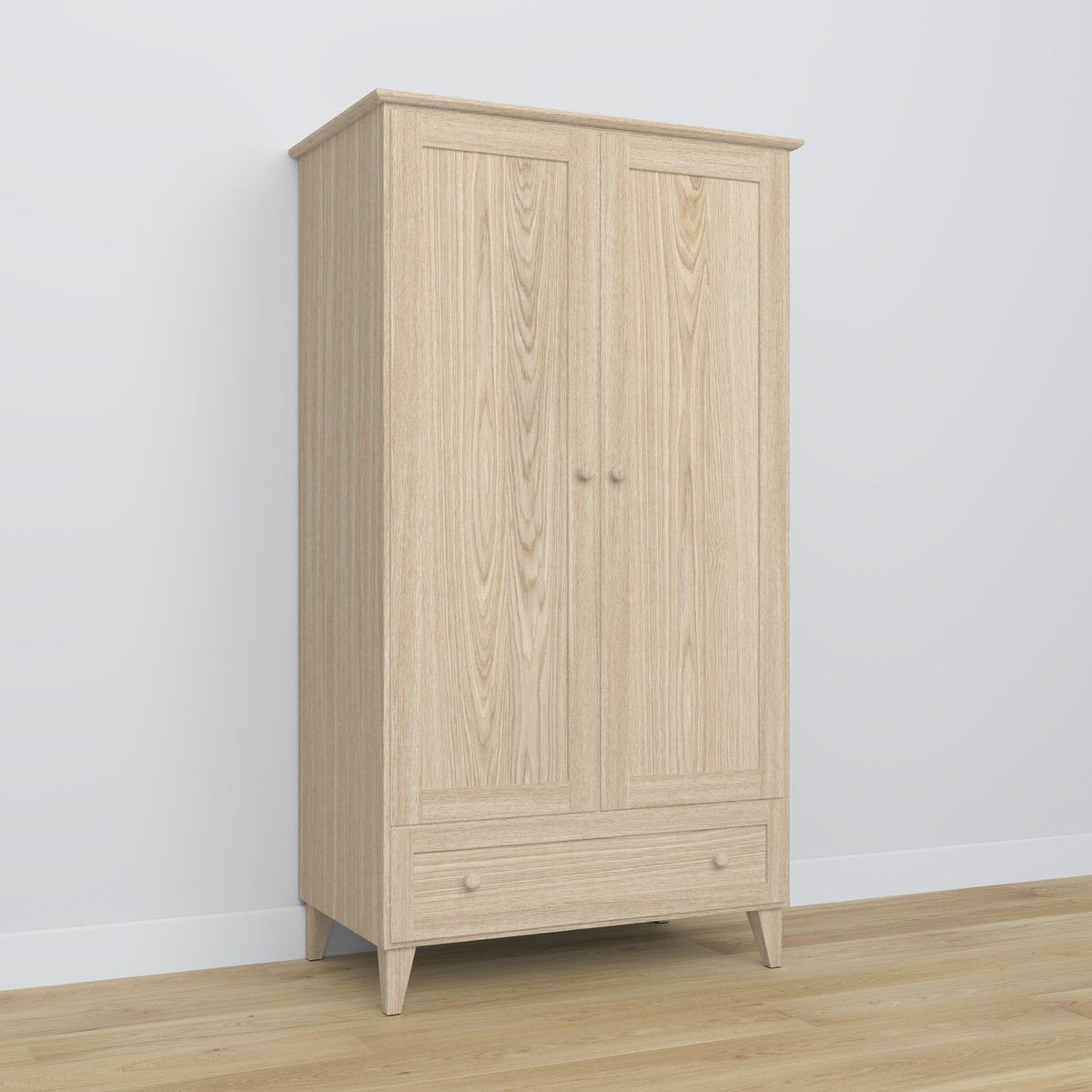 Wardrobe 2D1S bleached oak in bedroom – Scandinavian arrangement, oak wood, Nizio