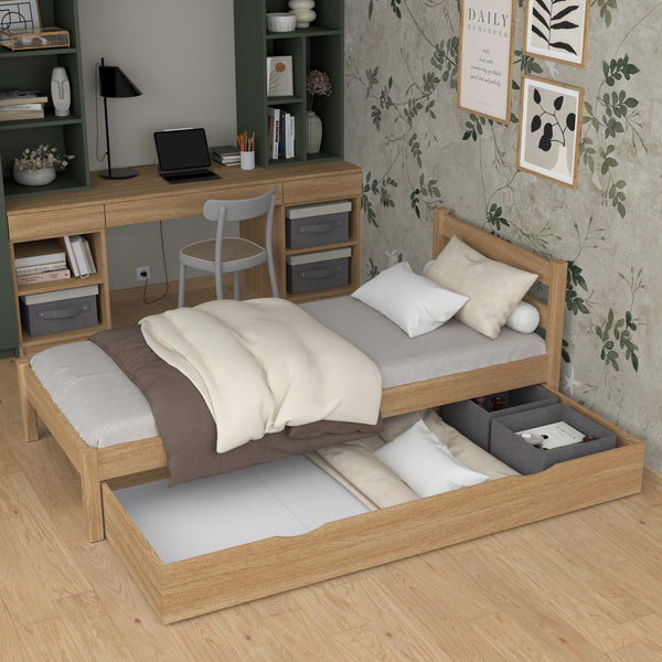 Natural Oak Bed with Drawer – Spacious Storage, Oak, for Children, Nizio