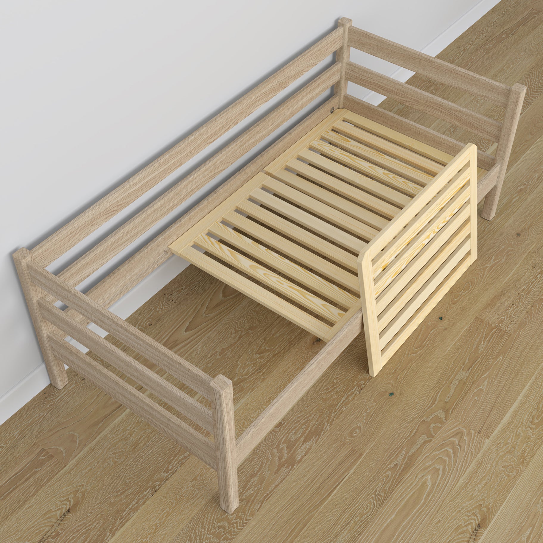 Łóżko sofa z szufladą na materac dąb bielony z dębu – wymiary, Nizio