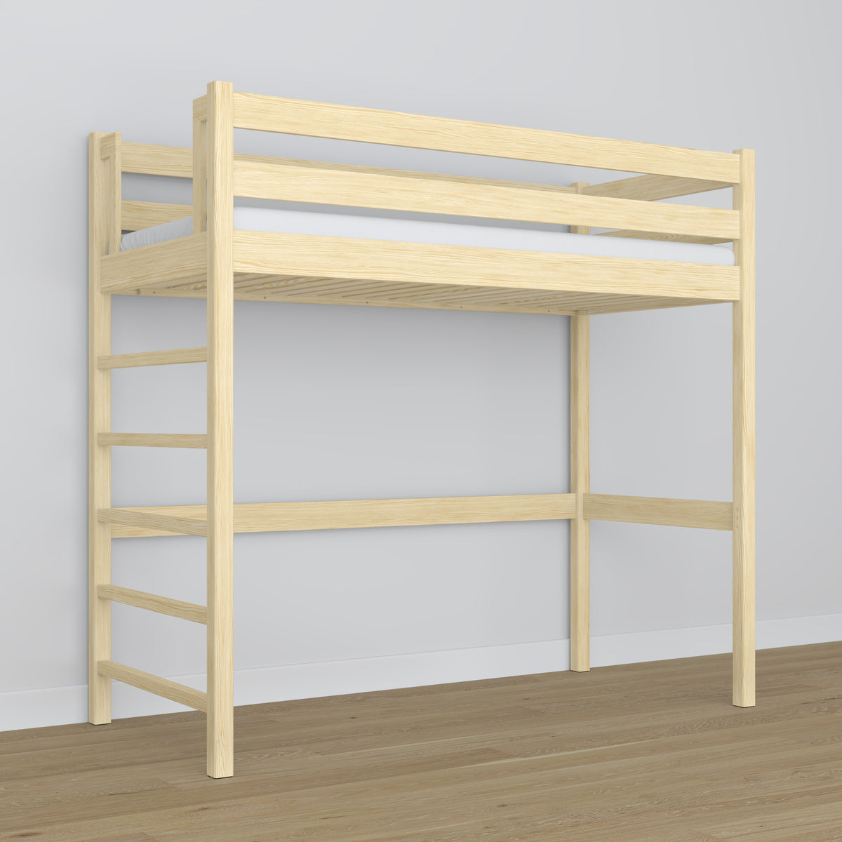 Loft bed clear pine wooden – dimensions and diagram, Nizio