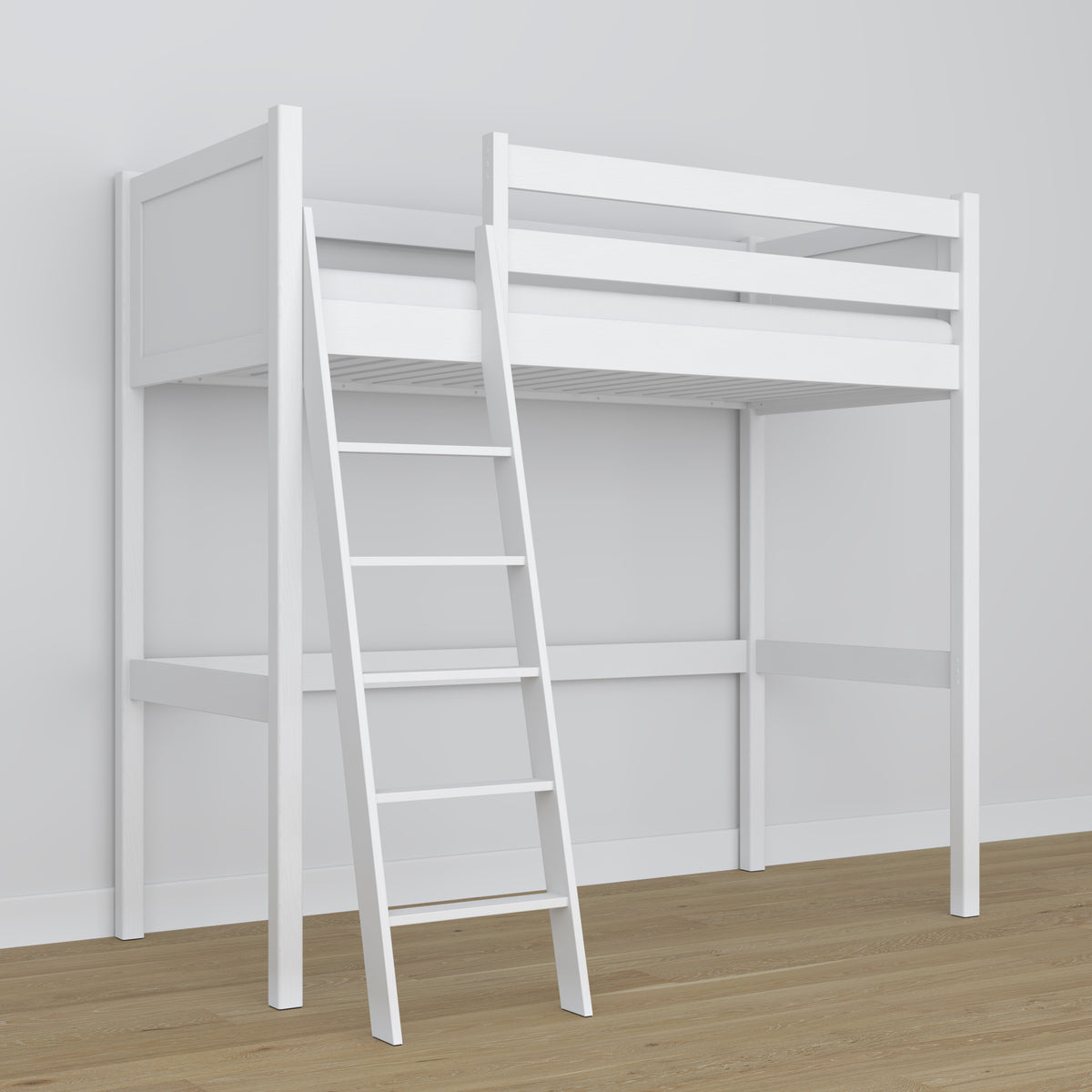 White Wooden Loft Bed – Ladder and Joint Details, Nizio Home