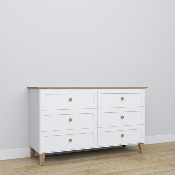 Drewniana komoda 6S 154 Scandi biały / dąb naturalny