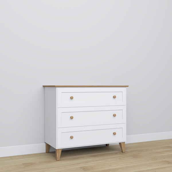 Drewniana komoda 3S 105 Scandi biały / dąb naturalny