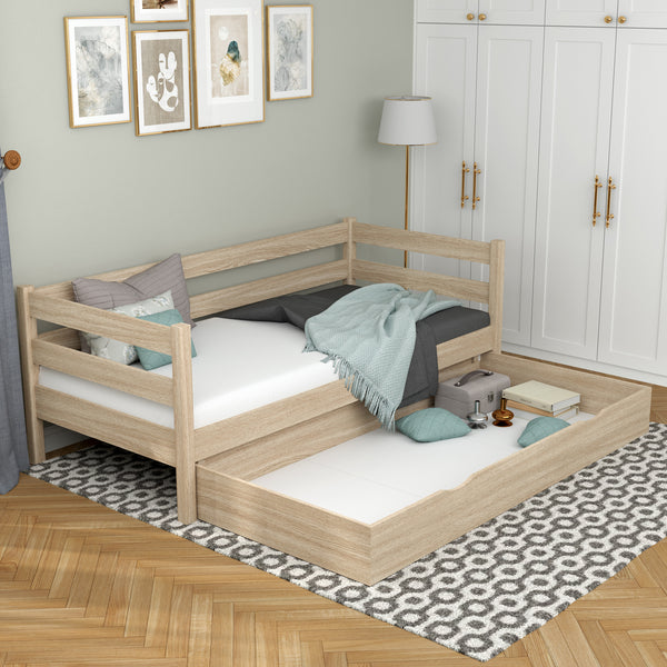 Łóżko sofa z szufladą N01 dąb bielony – widok z boku, solidna konstrukcja drewniana
