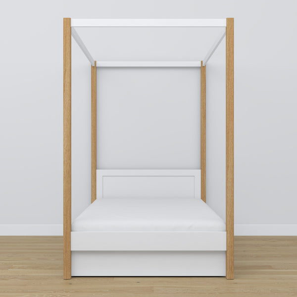 Łóżko pojedyncze z baldachimem i szufladą N02 biało dębowy – dodatkowy widok, trwała jakość Nizio Home