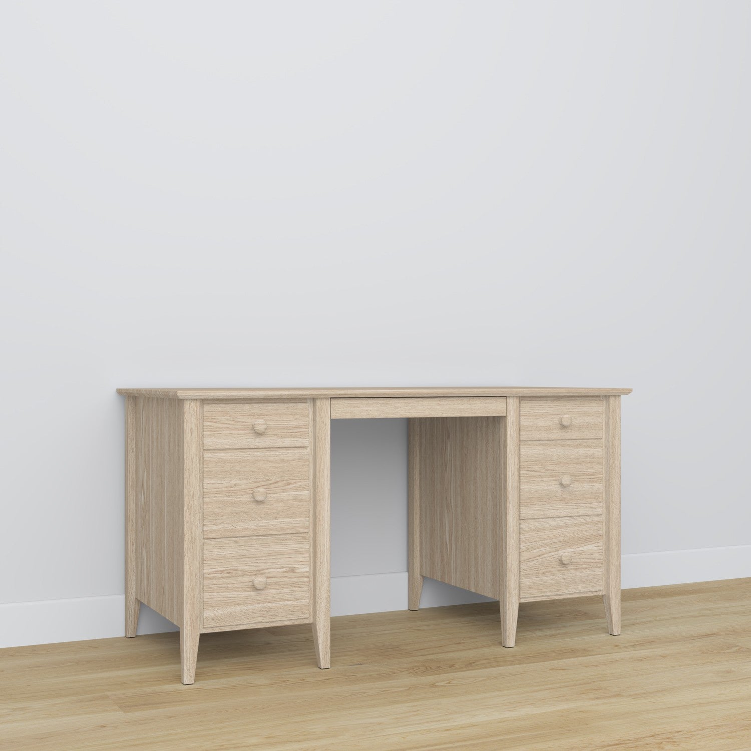 Desk 6S bleached oak – oak, wide tabletop, front view, Nizio