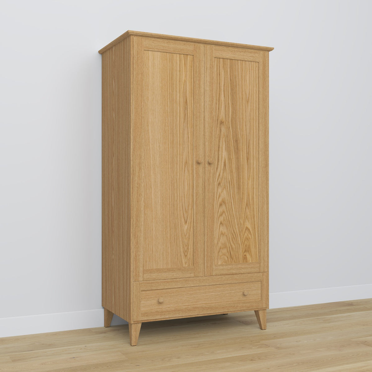 Wardrobe 2D1S oak natural oak – open doors, hanging rail and internal shelves