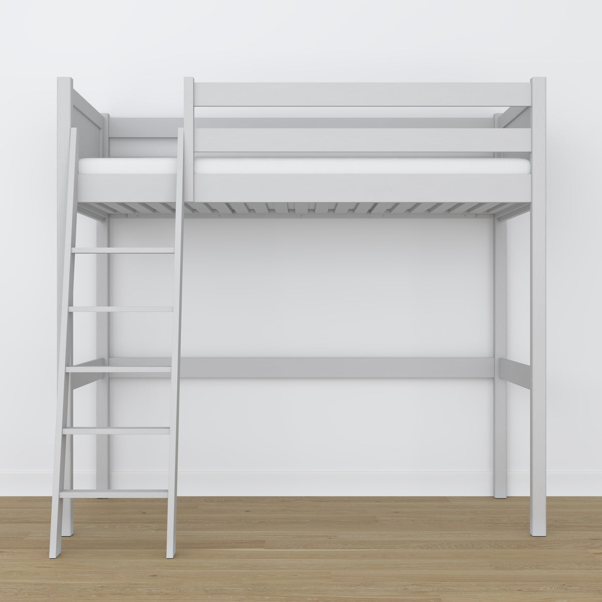 Loft bed grey – wooden ladder and safety rail, Nizio Home