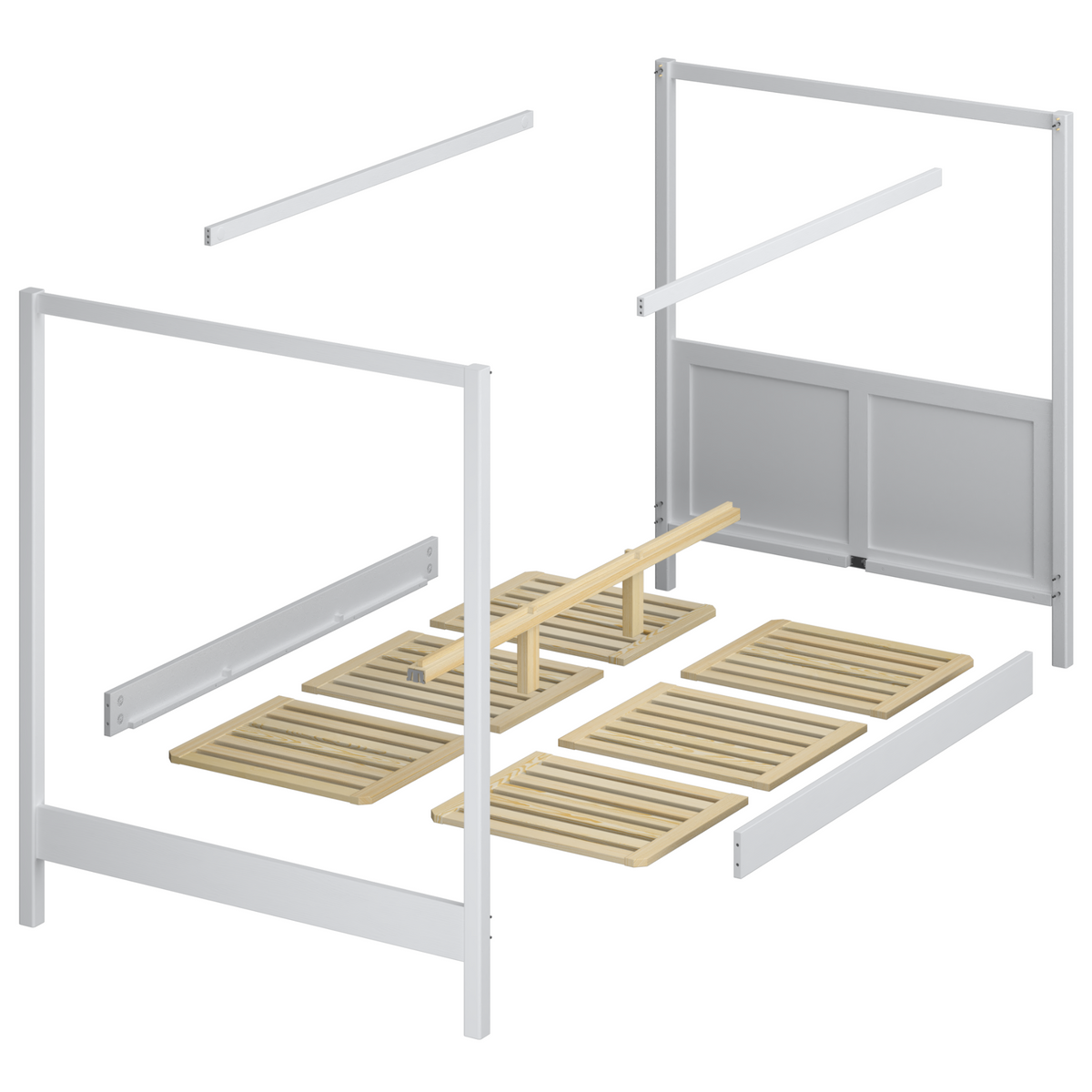Wooden natural pine canopy bed – wood details, premium quality, Nizio