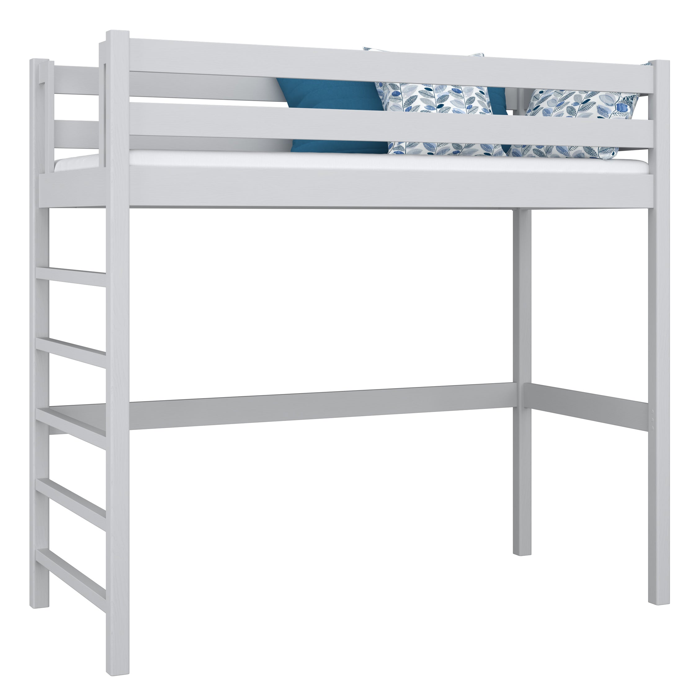 Loft bed grey – wooden ladder and safety rail, Nizio Home