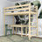 Loft bed clear pine in children’s room – scandi arrangement, wooden