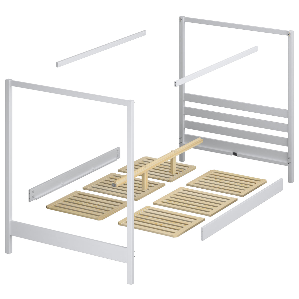 Wooden canopy bed white-oak – wood details, premium quality, Nizio