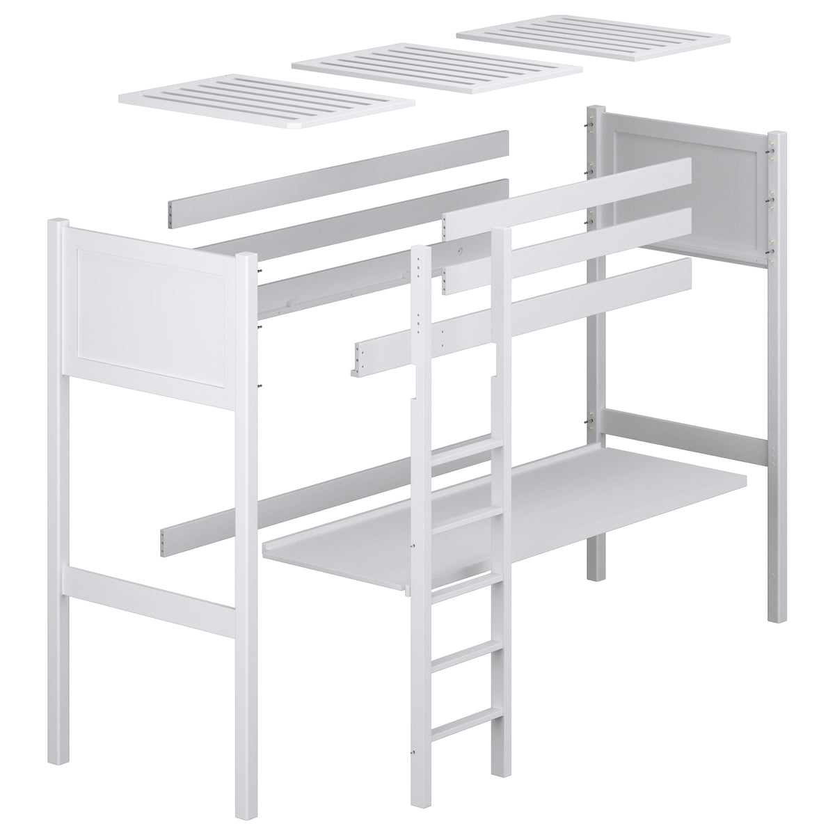 Loft bed with desk black/oak wooden – dimensions, Nizio Home