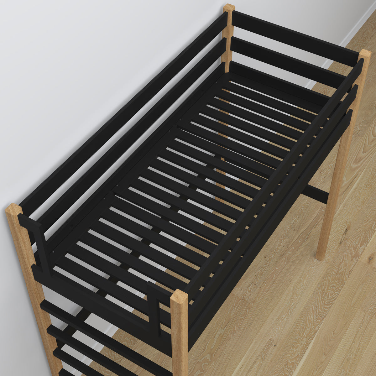 Black and Oak Wooden Loft Bed – Ladder and Joint Details, Nizio Home