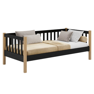 Łóżko sofa drewniane czarny z dębem – pokój dziecięcy, styl skandynawski Nizio