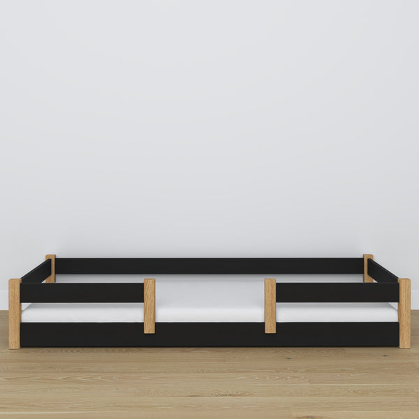 Wooden low bed N01 black / oak