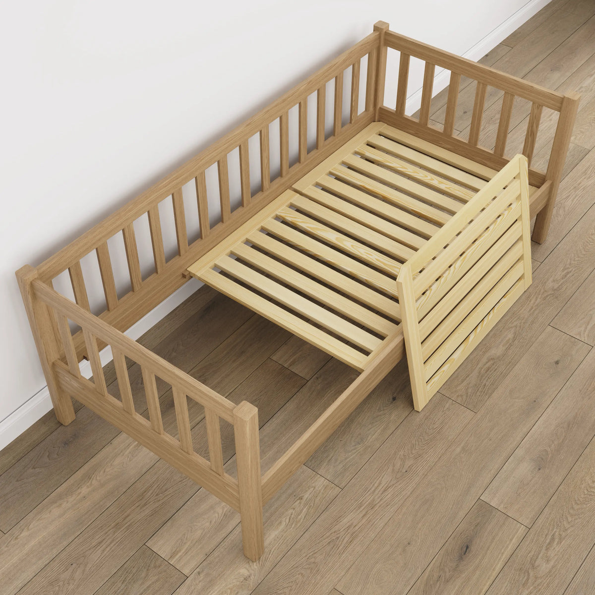 Łóżko sofa dębowe dąb naturalny – widok ukośny, skandynawski styl