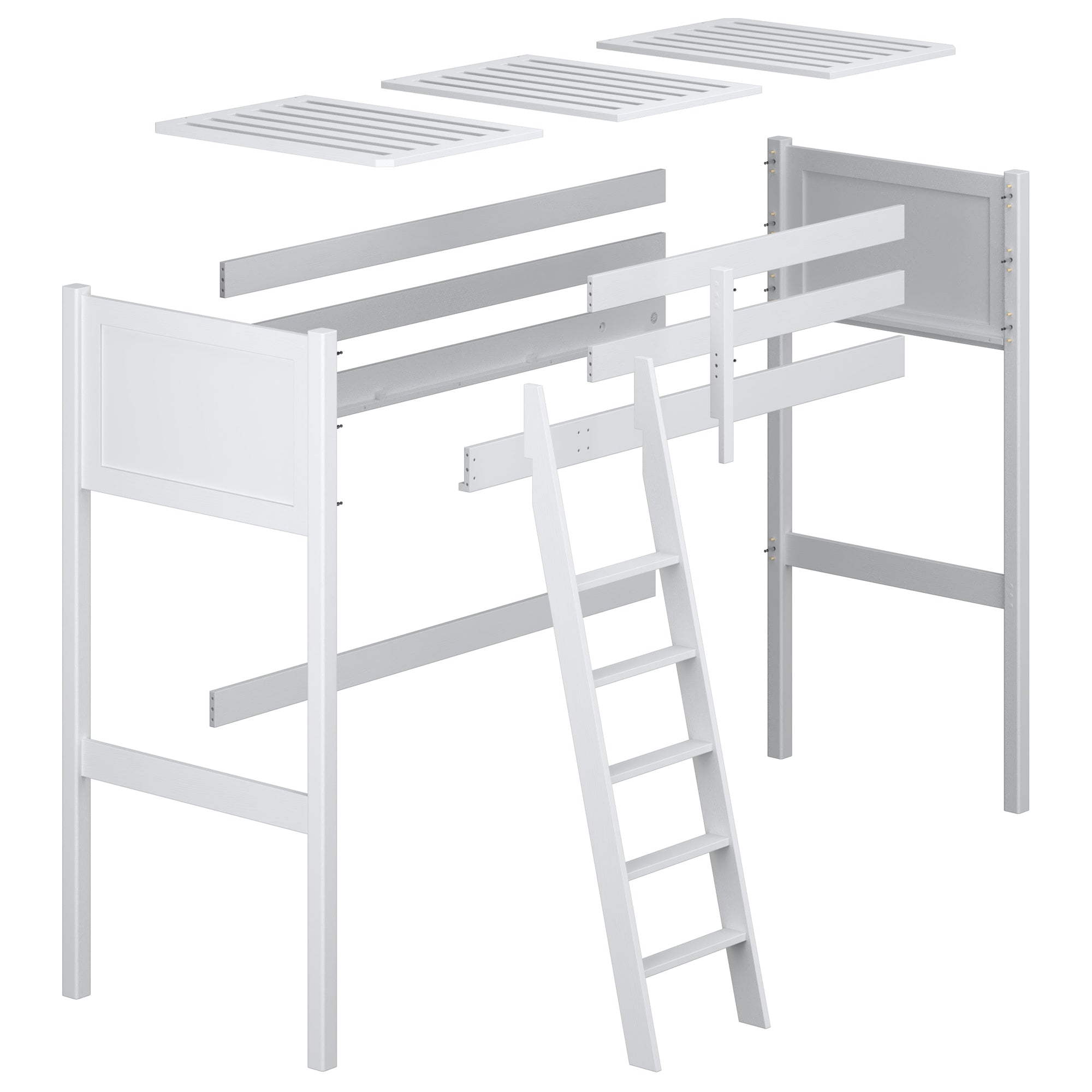 Loft bed white wooden – dimensions and diagram, Nizio