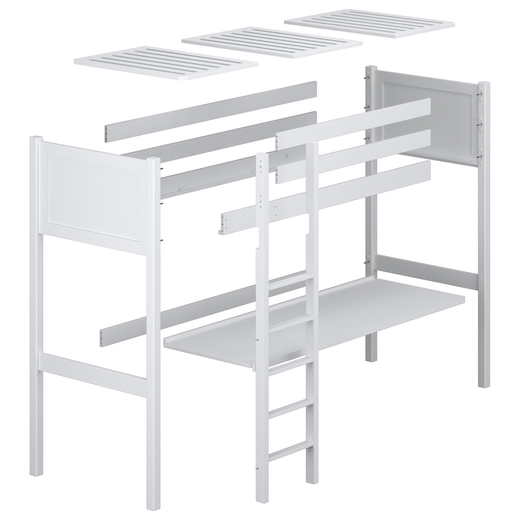Loft bed with desk natural oak oak – dimensions, Nizio Home