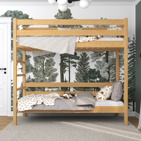 Natural Pine Bunk Bed – Wooden Ladder and Safety Rail, Nizio Home