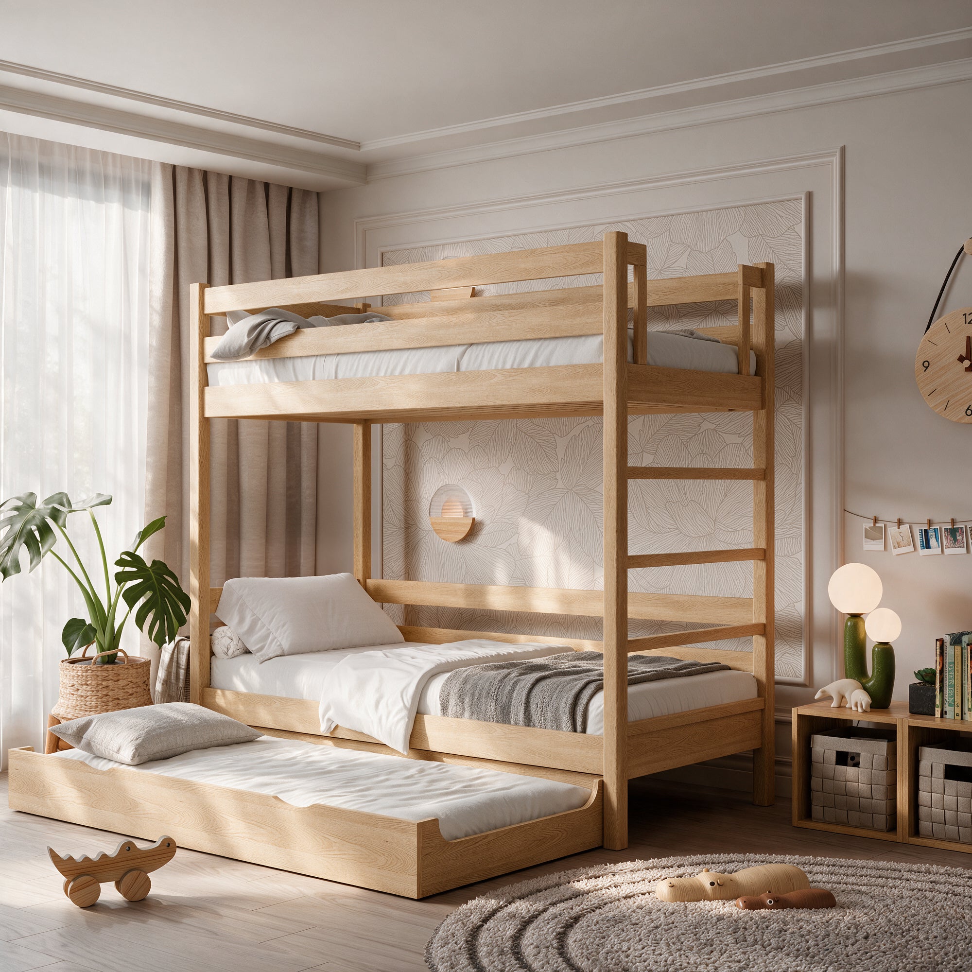 Oak bunk bed with mattress drawer N03 oak natural